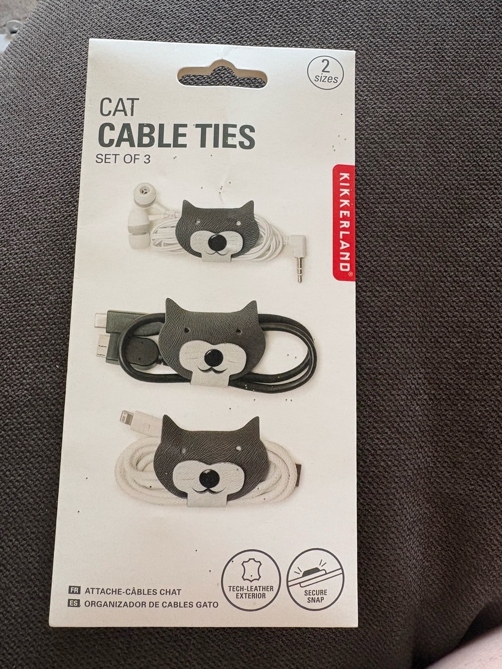 4/$20 Gray Cat Cable Ties Set of 3